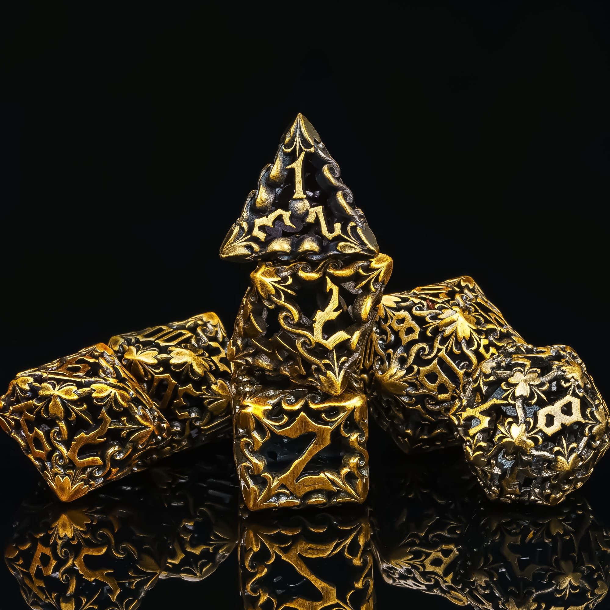 Udixi Hollow Ancient Metal Dice Dragon Flower custom hollow metal dice dnd rpg metal dice board game