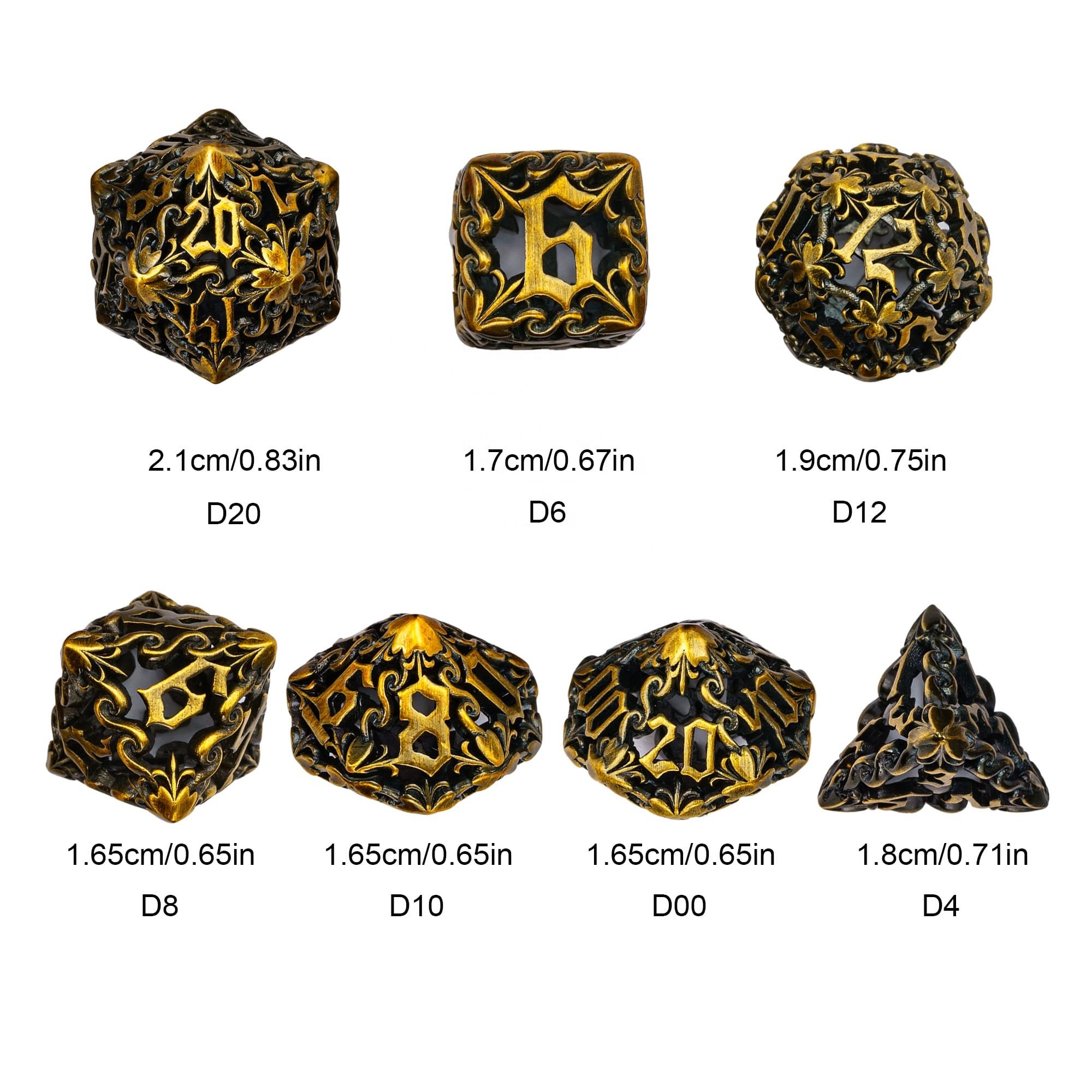Udixi Hollow Ancient Metal Dice Dragon Flower custom hollow metal dice dnd rpg metal dice board game