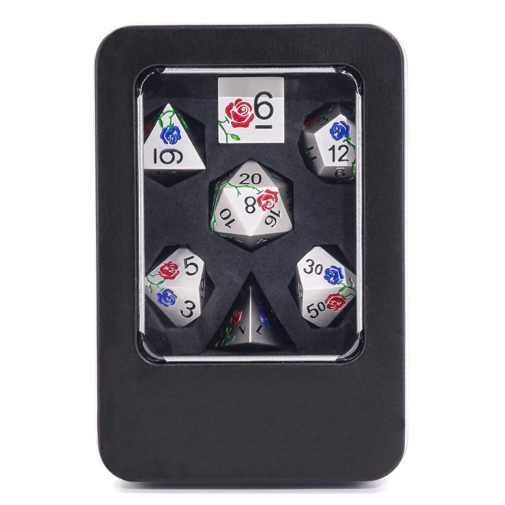 7pcs Multi-Sided Fluorescent Color Metal Dice New Design for Fun Board Games