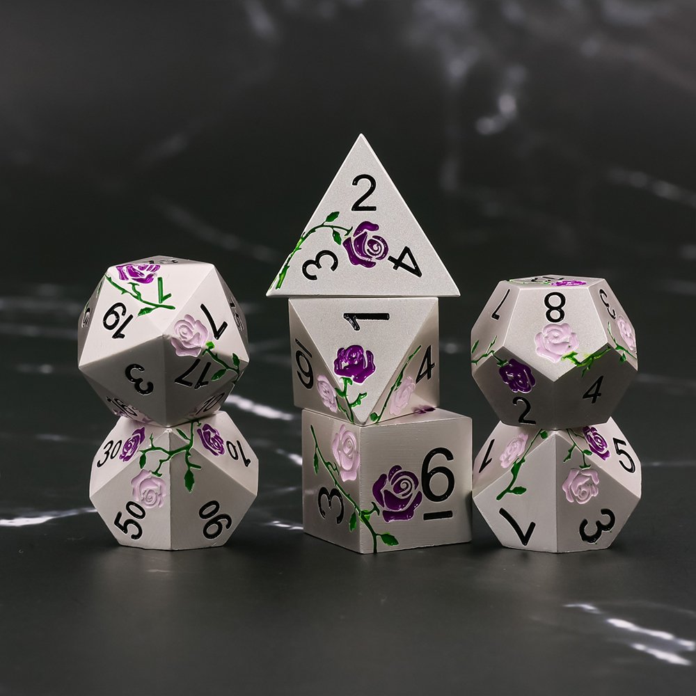 7pcs Multi-Sided Fluorescent Color Metal Dice New Design for Fun Board Games