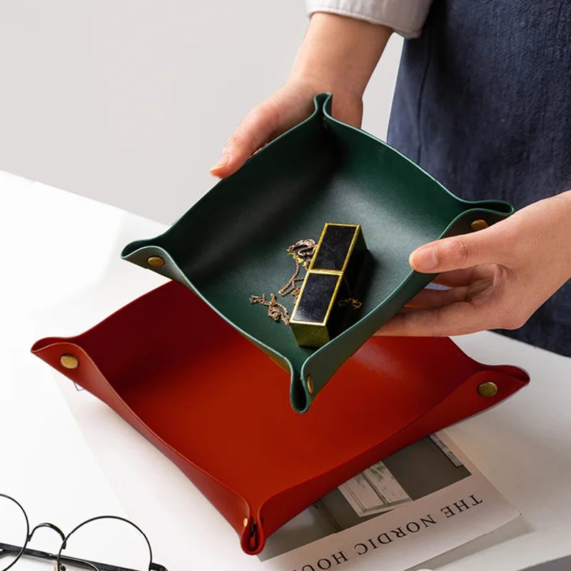New Functional Foldable Storage Box Leather Tray for DIce Table Key Wallet Coin Box Tray Desktop Storage Organizer Boxes Tray