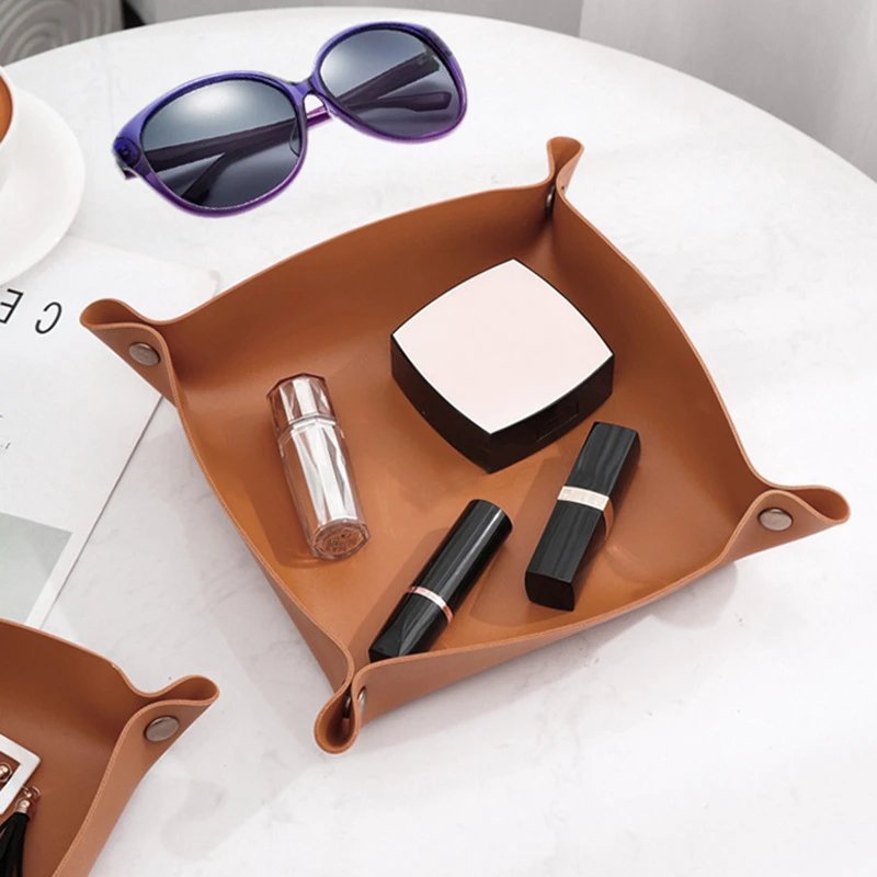 New Functional Foldable Storage Box Leather Tray for DIce Table Key Wallet Coin Box Tray Desktop Storage Organizer Boxes Tray