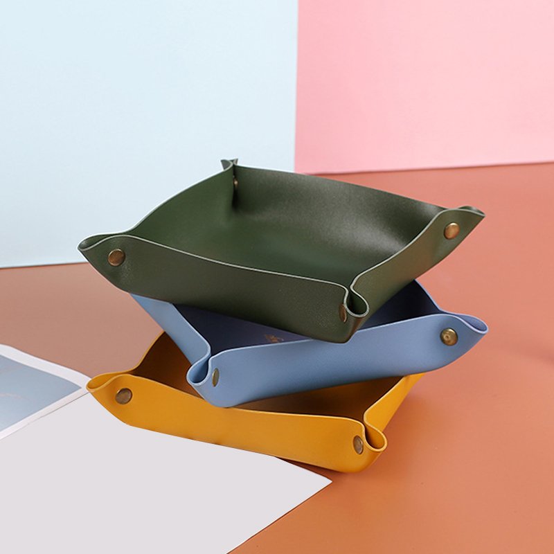 New Functional Foldable Storage Box Leather Tray for DIce Table Key Wallet Coin Box Tray Desktop Storage Organizer Boxes Tray