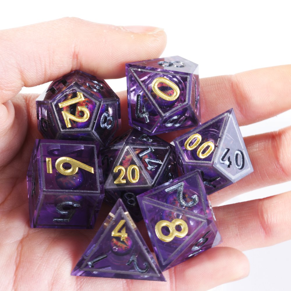 MINI PLANET DND Dice Set Purple Dragon Eye Liquid Core Dice RPG Dungeons&Dragons Wholesale Custom Handmade Polyhedral Resin Dice