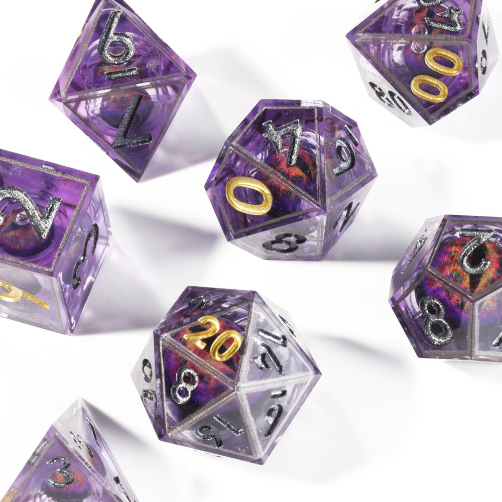 MINI PLANET DND Dice Set Purple Dragon Eye Liquid Core Dice RPG Dungeons&Dragons Wholesale Custom Handmade Polyhedral Resin Dice
