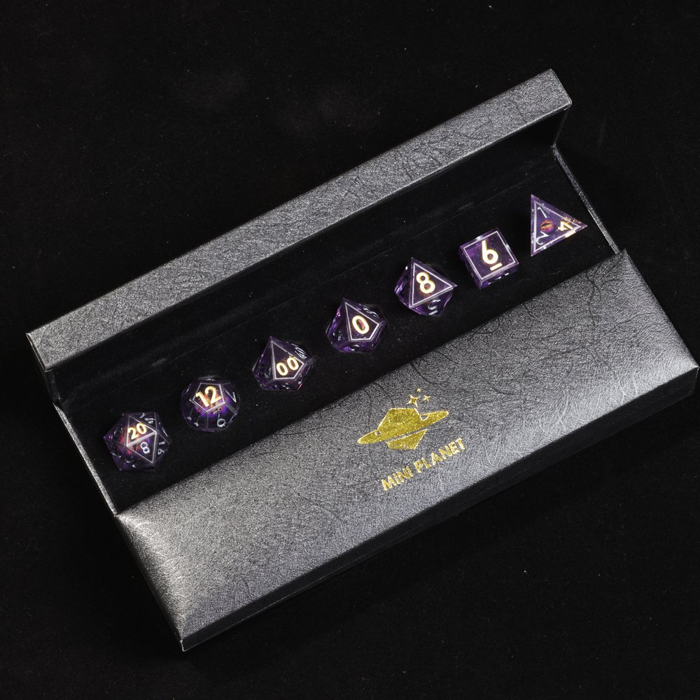 MINI PLANET DND Dice Set Purple Dragon Eye Liquid Core Dice RPG Dungeons&Dragons Wholesale Custom Handmade Polyhedral Resin Dice