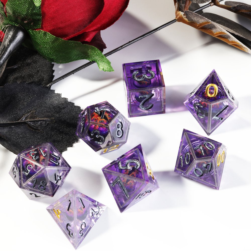 MINI PLANET DND Dice Set Purple Dragon Eye Liquid Core Dice RPG Dungeons&Dragons Wholesale Custom Handmade Polyhedral Resin Dice