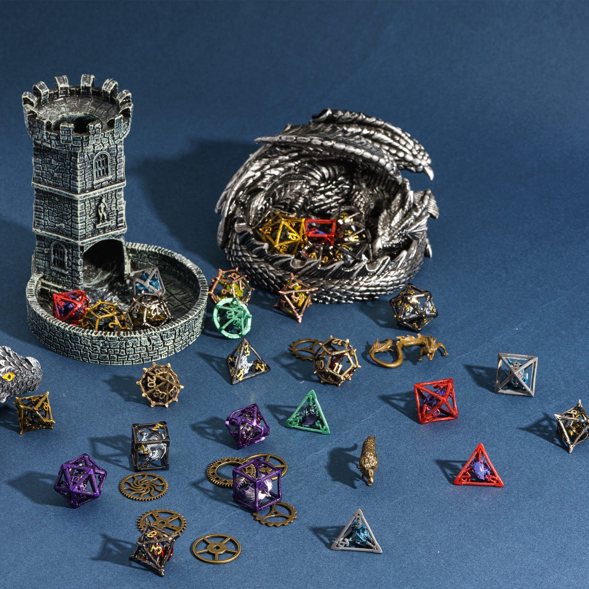 Udixi Polyhedral custom logo rpg dungeons and dragons hollow metal dice game cube set