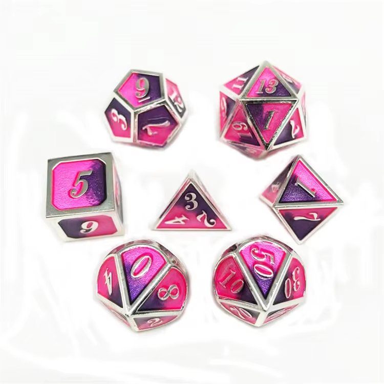 Wholesale Mixed Color 7pcs Rainbow Dice Silver Metal DND Polyhedron Dice Set for RPG Board Game
