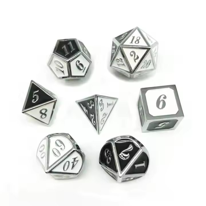 Wholesale Mixed Color 7pcs Rainbow Dice Silver Metal DND Polyhedron Dice Set for RPG Board Game