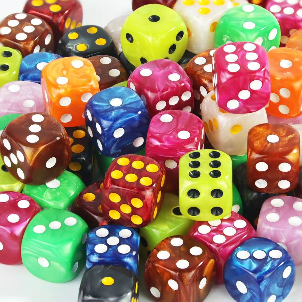 Pearl D6 12mm Acrylic Polyhedral Dice Set Double-Color Multi-Color Standard RPG DND Pip Dice with Custom Logo Board Games