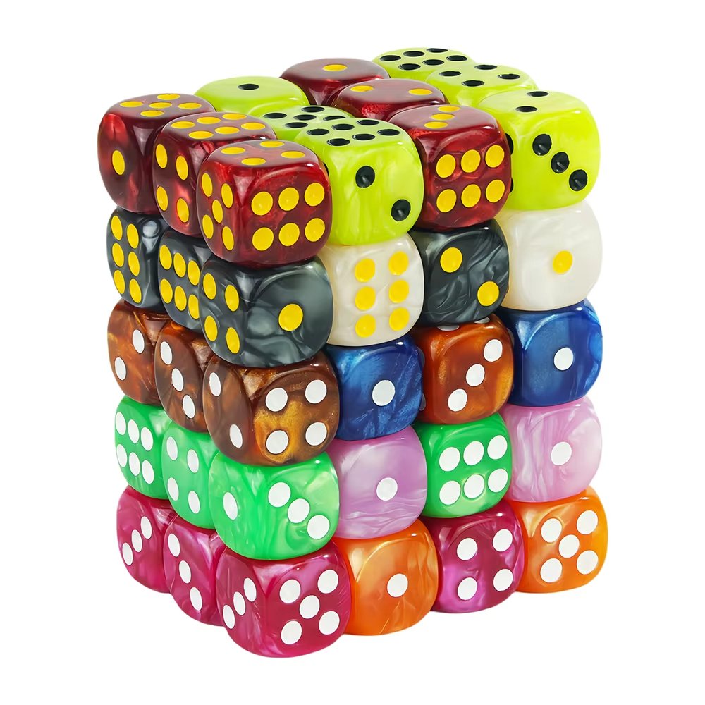 Pearl D6 12mm Acrylic Polyhedral Dice Set Double-Color Multi-Color Standard RPG DND Pip Dice with Custom Logo Board Games