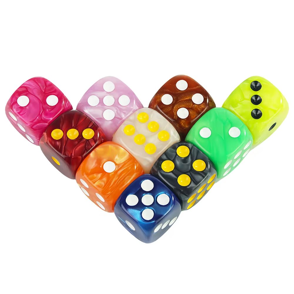 Pearl D6 12mm Acrylic Polyhedral Dice Set Double-Color Multi-Color Standard RPG DND Pip Dice with Custom Logo Board Games