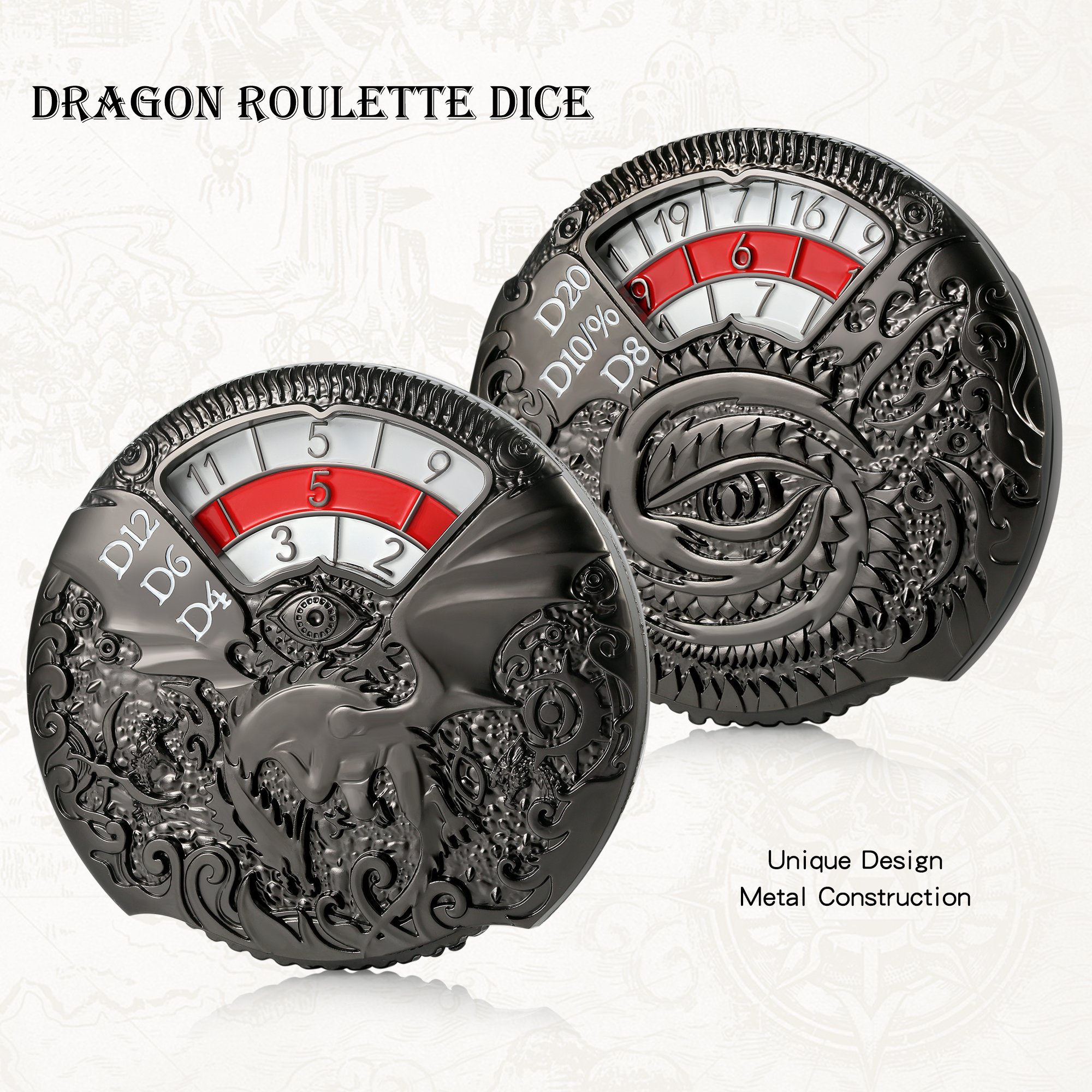 7-in-1Metal Fidget Spinner DND Dice Rotating Metal Dice Set D4 D6 D8 D10 D12 D20 D% Dragon and Dungeon Dice Set for RPG Games