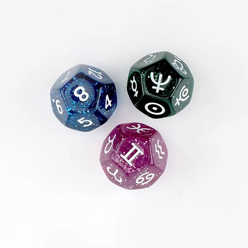 3pcs D12 Marble Pearl Glitter Constellation Numbers Dice Zodiac Sign Toy Family Lucky Divination Funny Adult Game Astrology Dice