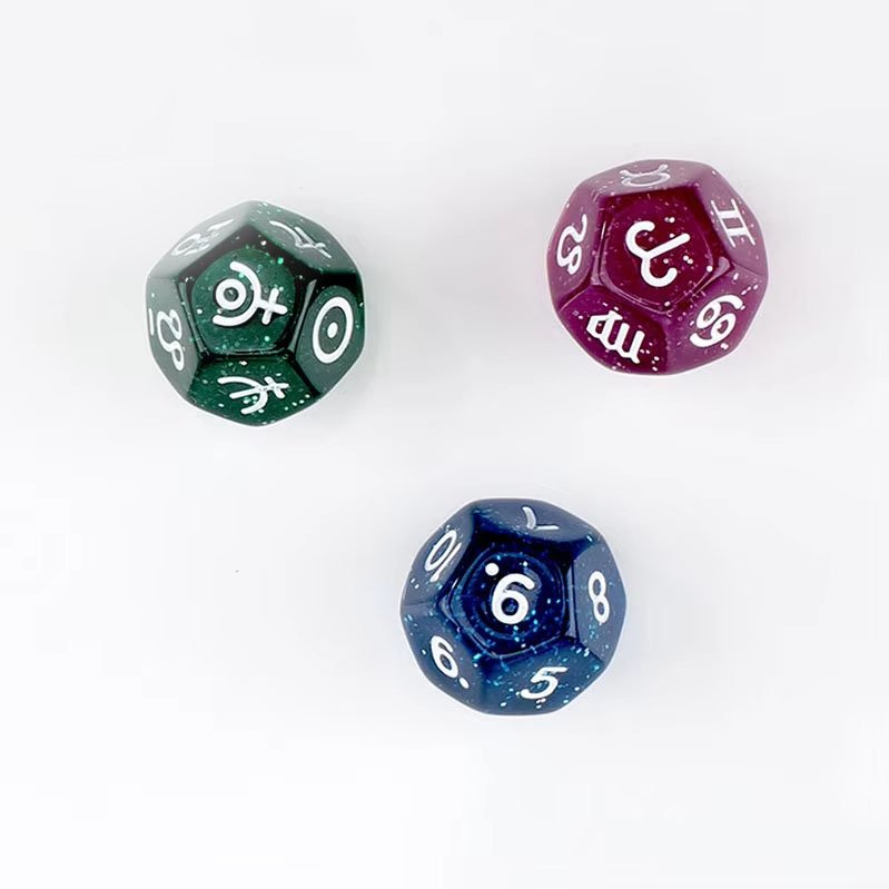 3pcs D12 Marble Pearl Glitter Constellation Numbers Dice Zodiac Sign Toy Family Lucky Divination Funny Adult Game Astrology Dice