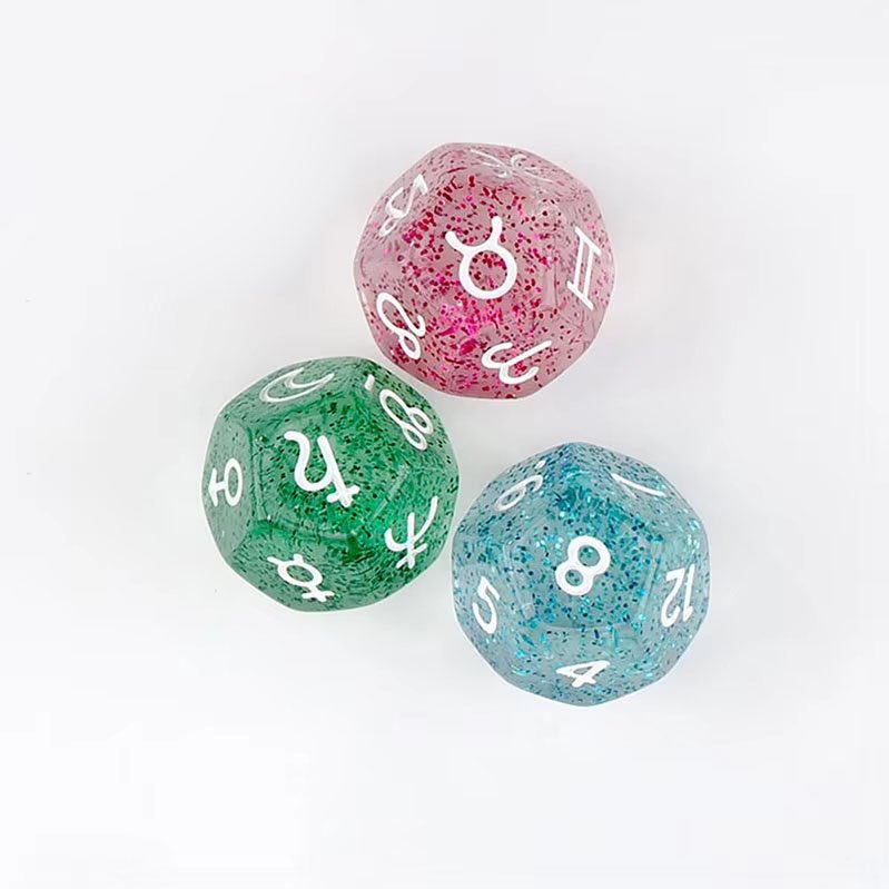 3pcs D12 Marble Pearl Glitter Constellation Numbers Dice Zodiac Sign Toy Family Lucky Divination Funny Adult Game Astrology Dice