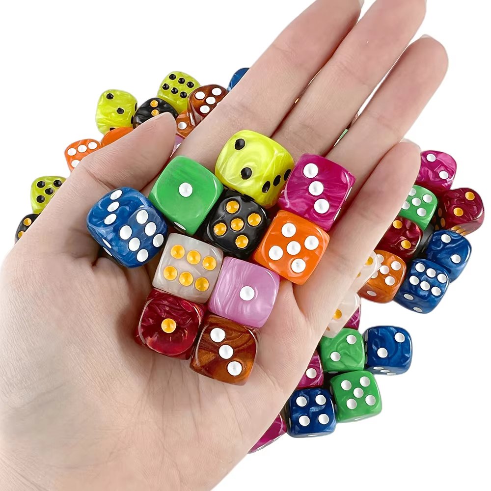 Cube 6Mm Jade Pearl Colors Square And Round Corner Regular Pixel Points Dots Pip Dice Acrylic Dice Plastic Game
