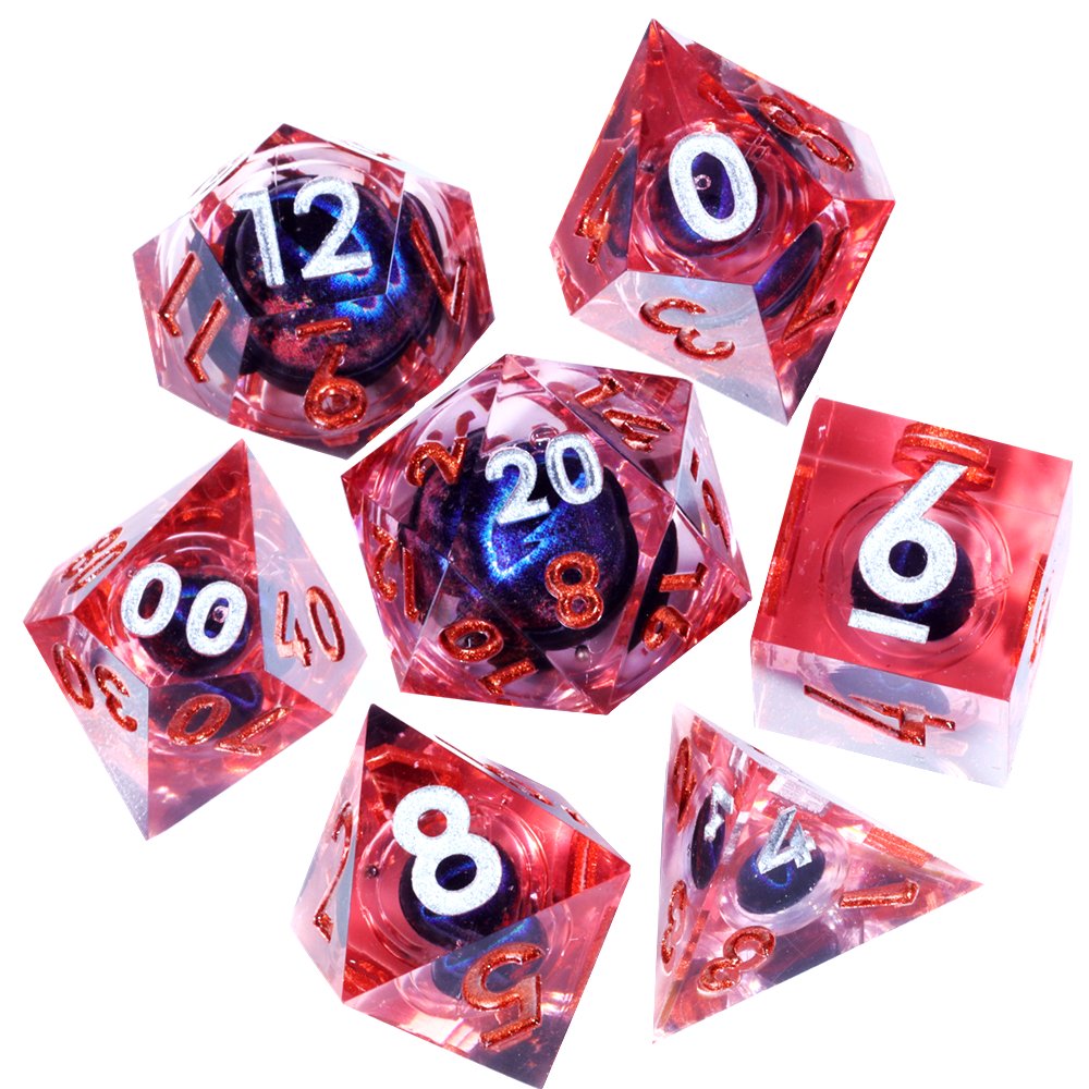 MINI PLANET DND Dice Set Red Blue Dragon Eye Liquid Core Dice RPG Dungeons&Dragons Wholesale Custom Polyhedral Resin Dice Sets