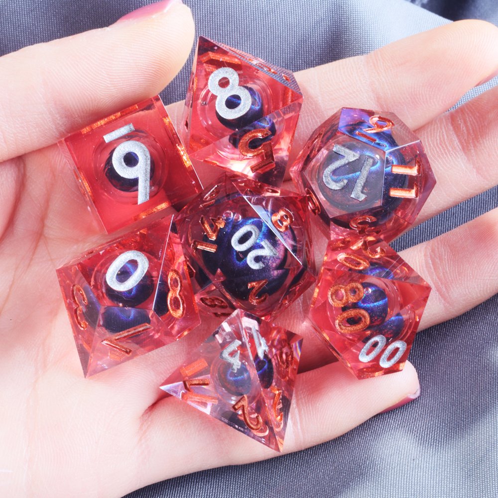 MINI PLANET DND Dice Set Red Blue Dragon Eye Liquid Core Dice RPG Dungeons&Dragons Wholesale Custom Polyhedral Resin Dice Sets