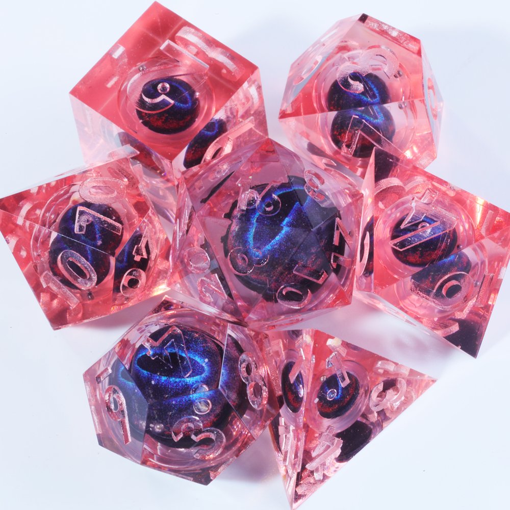 MINI PLANET DND Dice Set Red Blue Dragon Eye Liquid Core Dice RPG Dungeons&Dragons Wholesale Custom Polyhedral Resin Dice Sets