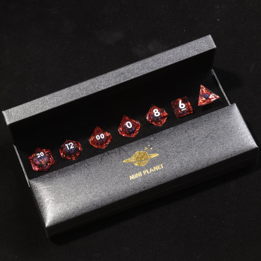 MINI PLANET DND Dice Set Red Blue Dragon Eye Liquid Core Dice RPG Dungeons&Dragons Wholesale Custom Polyhedral Resin Dice Sets