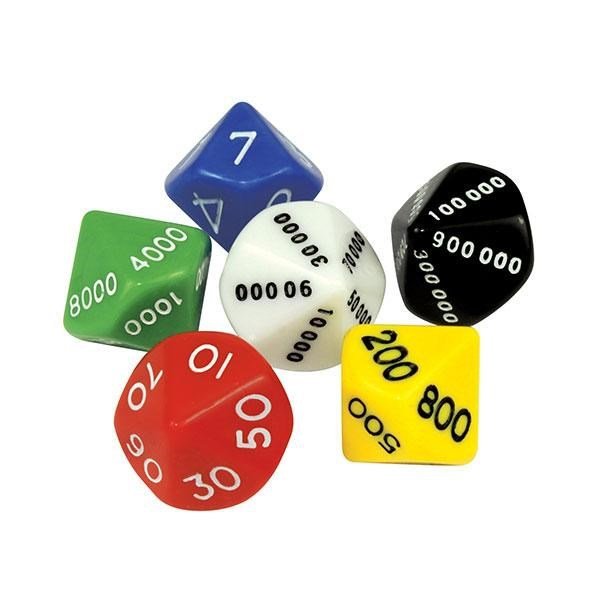 polyhedral math 10-sides dice, Place Value Student Dice 6pcs