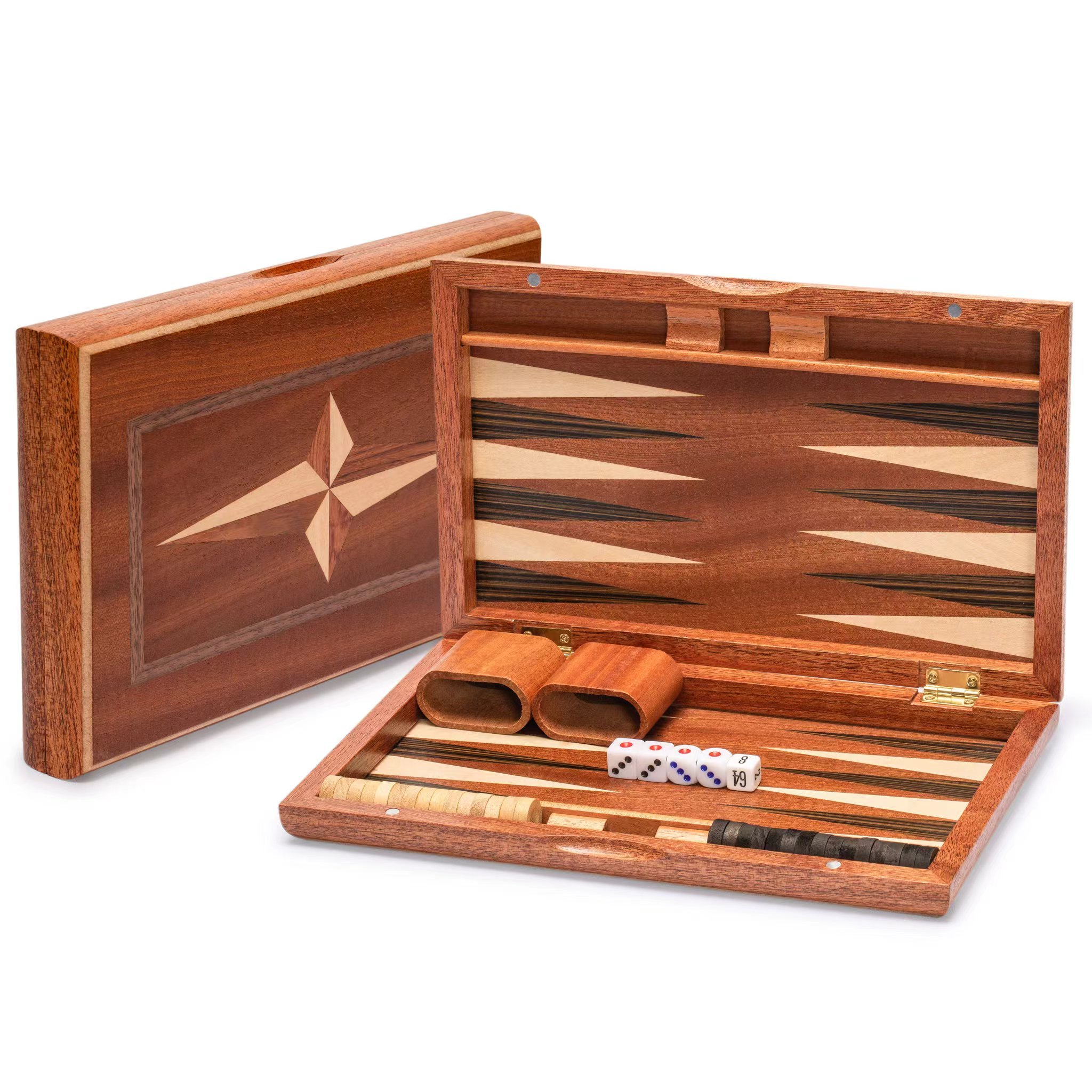 Wood Backgammon Board Game Set 15 Inchesfor Adults and Kids Classic Board Strategy Game - Wooden Playing Pieces and Accessories
