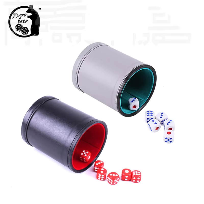 PU Leather Dice Box Game Quiet Flannel Dice Cup Color Transparent Dice