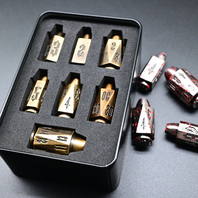 Bullet d6 game custom logo zinc alloy metal polyhedral dnd dice set bullet gold black 2 color 6 sided
