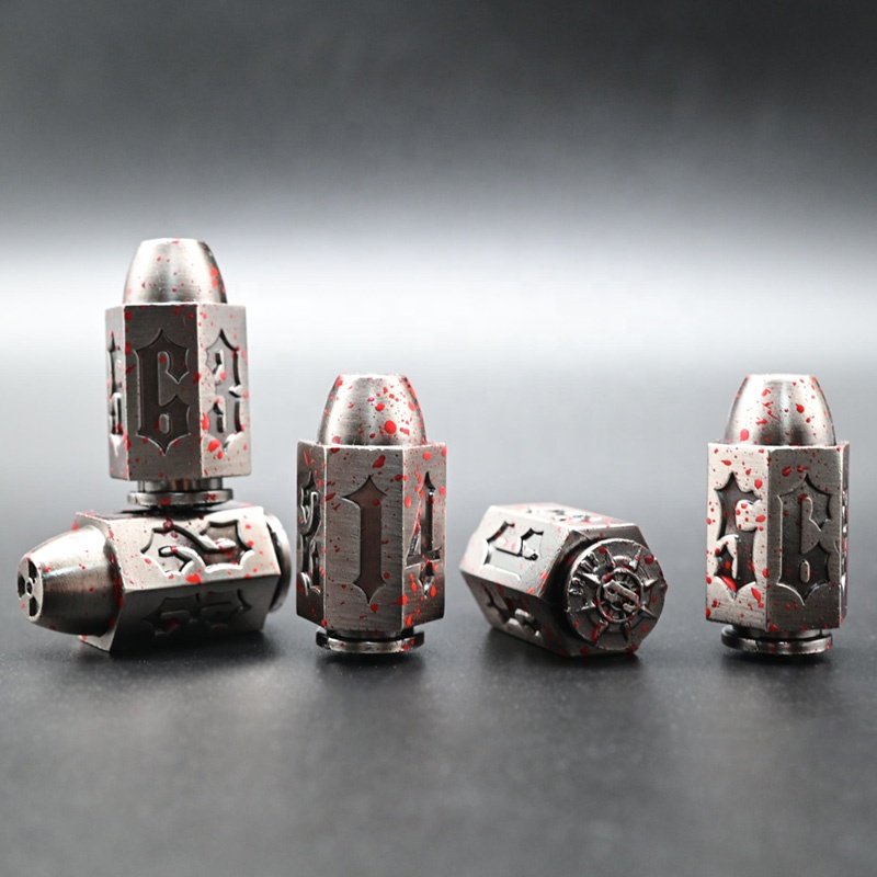 Bullet d6 game custom logo zinc alloy metal polyhedral dnd dice set bullet gold black 2 color 6 sided