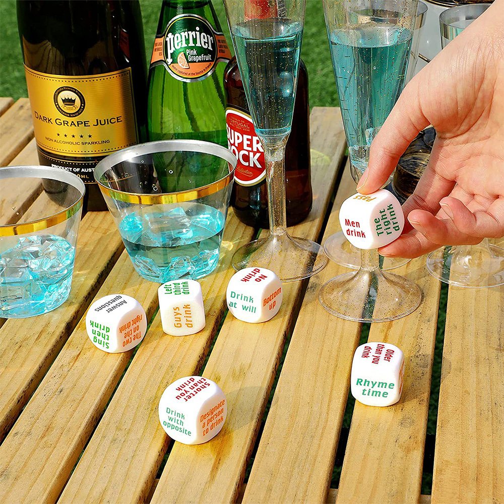 25mm Acrylic D6 Drinking Dice 6 Pieces Per Set English White Rounded Corners Dice Game Custom Dice