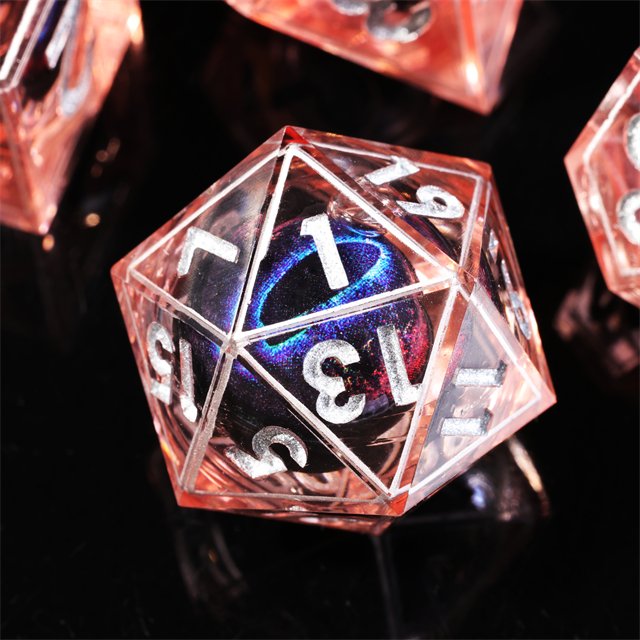 MINI PLANET Fire Blue Dragon Eye Liquid Core Resin Dice Dragon and Dungeon Dice DND Polyhedral Sharp Edge Board Game RPG Dice