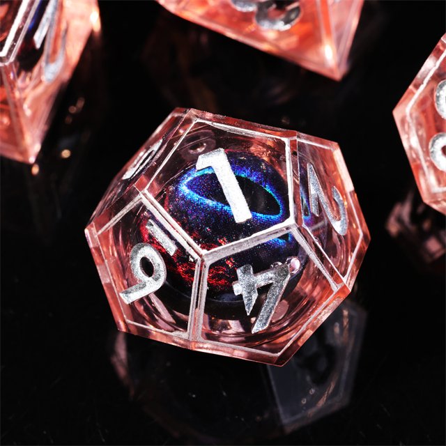 MINI PLANET Fire Blue Dragon Eye Liquid Core Resin Dice Dragon and Dungeon Dice DND Polyhedral Sharp Edge Board Game RPG Dice