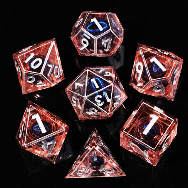 MINI PLANET Fire Blue Dragon Eye Liquid Core Resin Dice Dragon and Dungeon Dice DND Polyhedral Sharp Edge Board Game RPG Dice