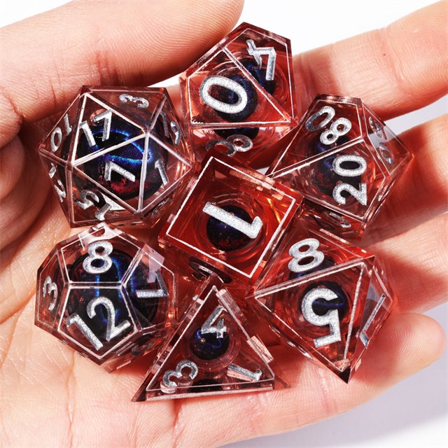 MINI PLANET Fire Blue Dragon Eye Liquid Core Resin Dice Dragon and Dungeon Dice DND Polyhedral Sharp Edge Board Game RPG Dice