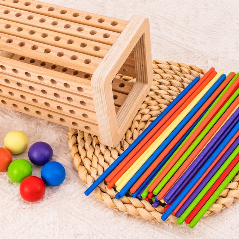Wooden Montessori Educational Leaning Tower of Pisa Game with 36 Colorful Sticks and Dice for Kids and Adults