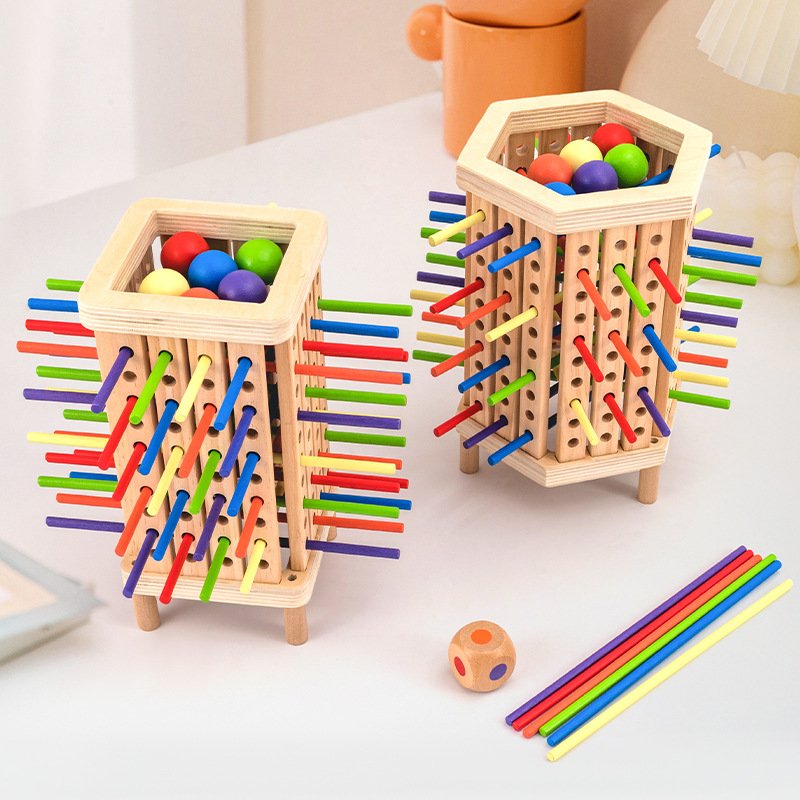 Wooden Montessori Educational Leaning Tower of Pisa Game with 36 Colorful Sticks and Dice for Kids and Adults