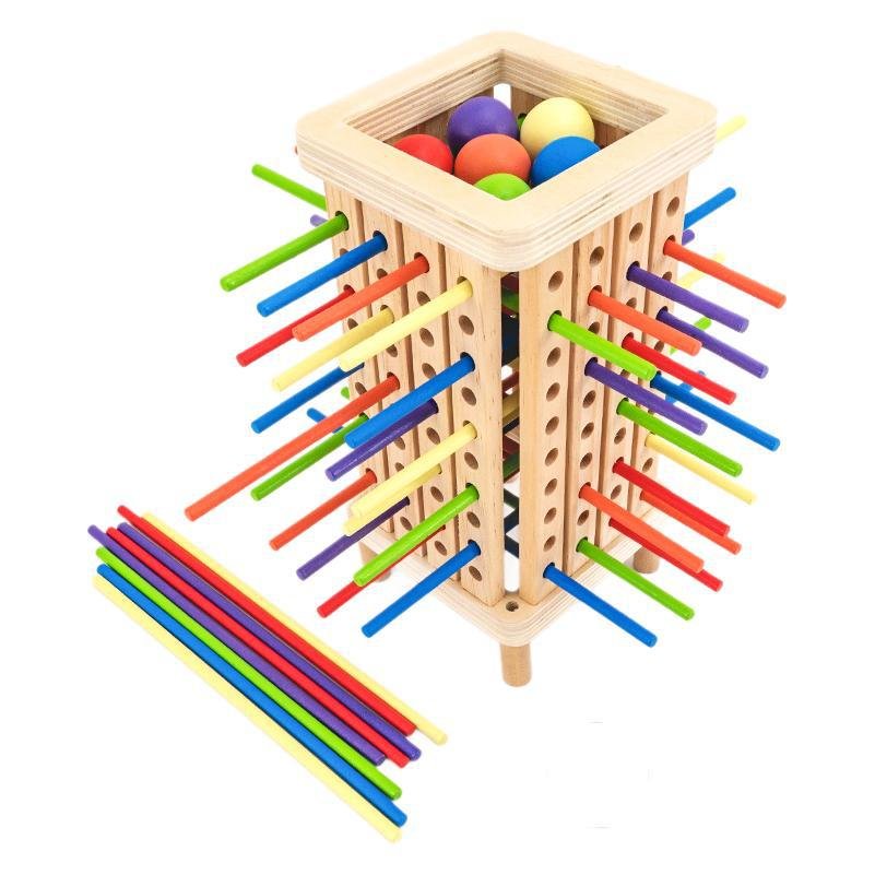 Wooden Montessori Educational Leaning Tower of Pisa Game with 36 Colorful Sticks and Dice for Kids and Adults