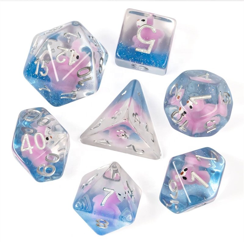 Udixi Filled with Animal Pink Squirrel Dice Polyhedral Set Role Playing Dice for Dungeons and Dragons DND Dice Set