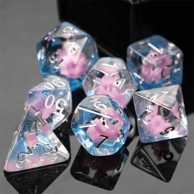 Udixi Filled with Animal Pink Squirrel Dice Polyhedral Set Role Playing Dice for Dungeons and Dragons DND Dice Set
