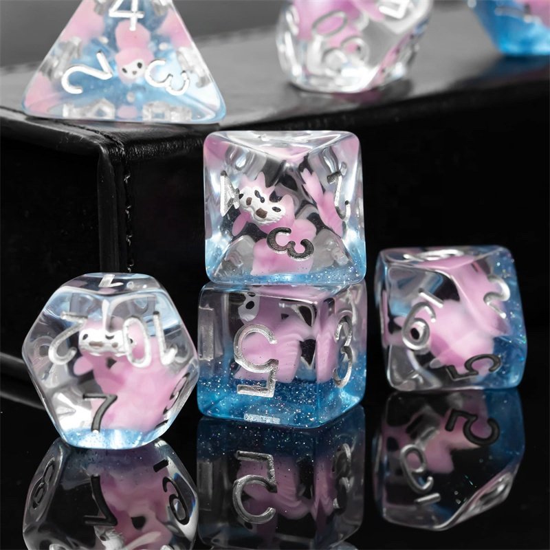 Udixi Filled with Animal Pink Squirrel Dice Polyhedral Set Role Playing Dice for Dungeons and Dragons DND Dice Set