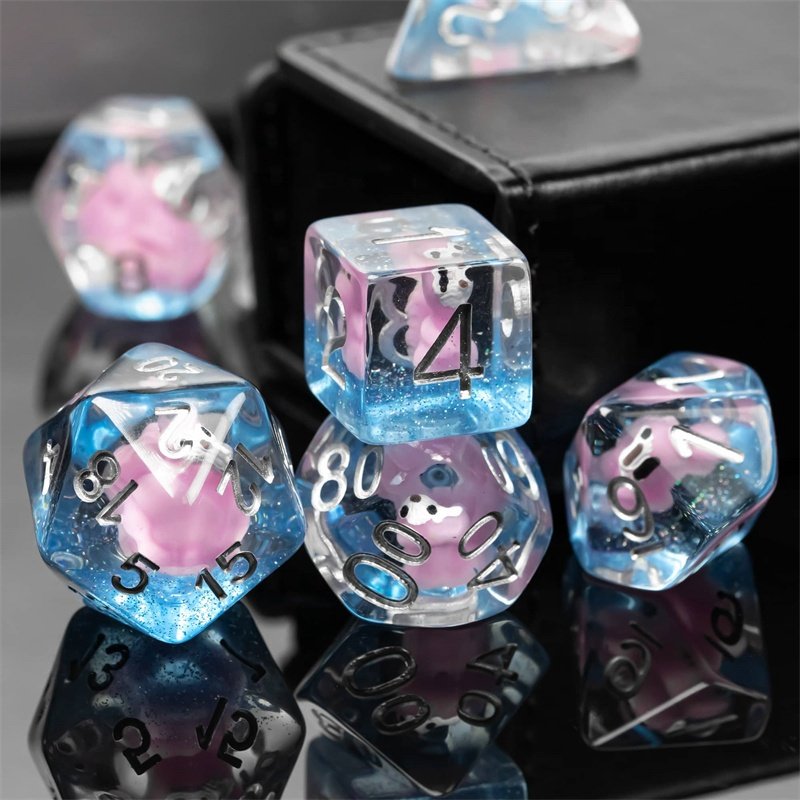 Udixi Filled with Animal Pink Squirrel Dice Polyhedral Set Role Playing Dice for Dungeons and Dragons DND Dice Set
