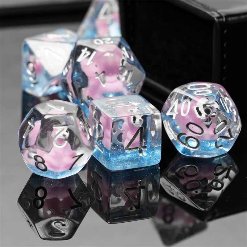 Udixi Filled with Animal Pink Squirrel Dice Polyhedral Set Role Playing Dice for Dungeons and Dragons DND Dice Set