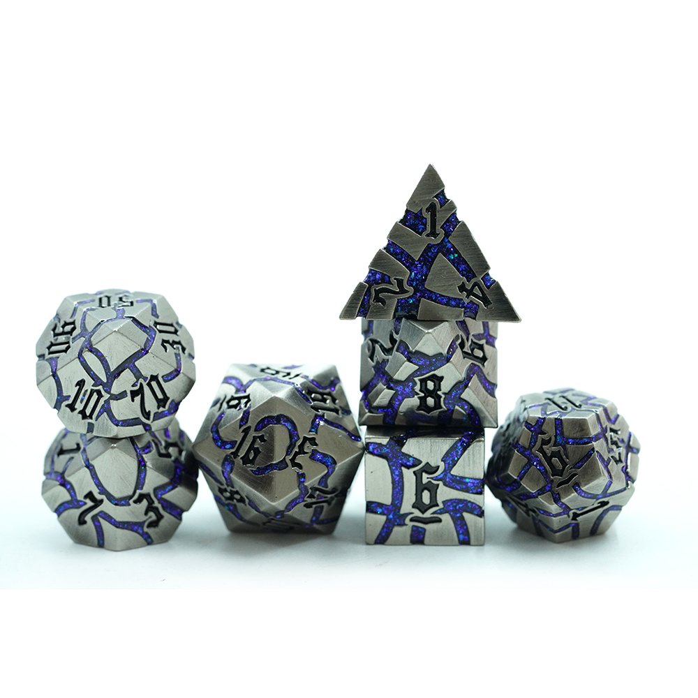 Factory Wholesale Crack Metal Dice Set 7 Pcs Zinc Alloy Dnd Dice Set For Dungeons And Dragons D&d With Plastic Box