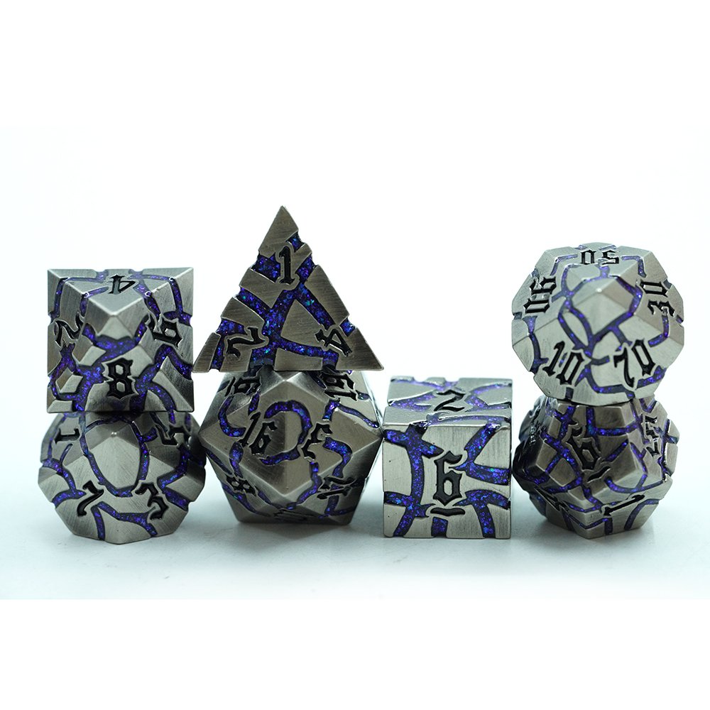 Factory Wholesale Crack Metal Dice Set 7 Pcs Zinc Alloy Dnd Dice Set For Dungeons And Dragons D&d With Plastic Box