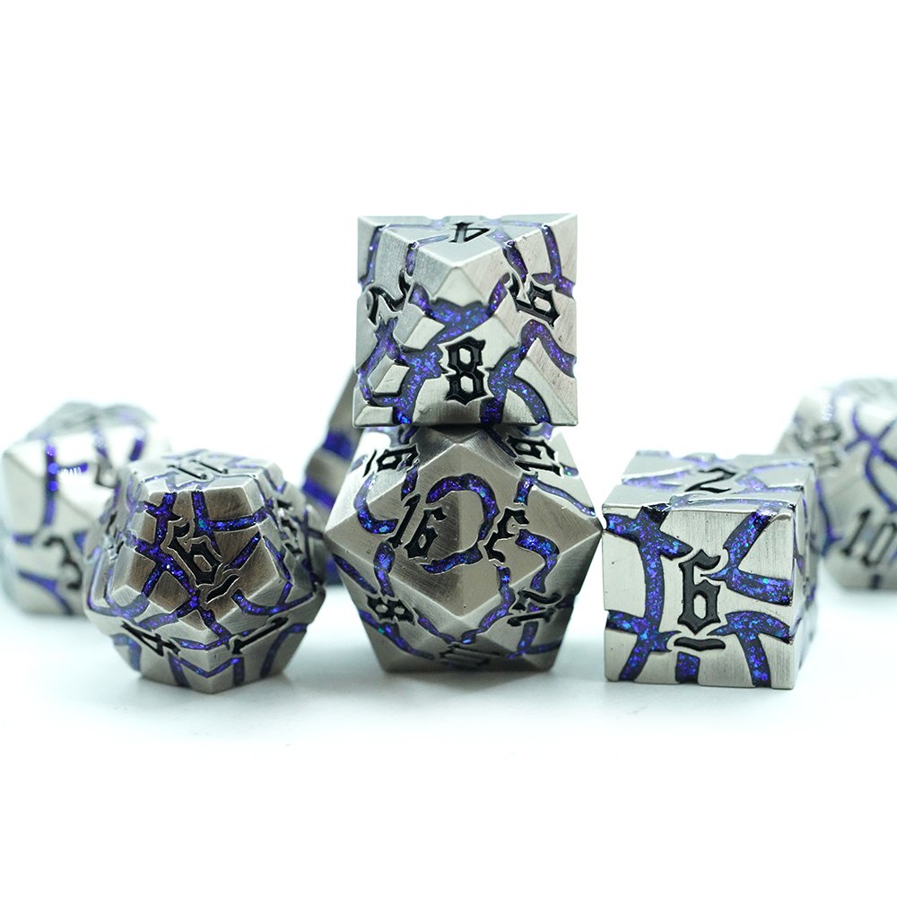 Factory Wholesale Crack Metal Dice Set 7 Pcs Zinc Alloy Dnd Dice Set For Dungeons And Dragons D&d With Plastic Box