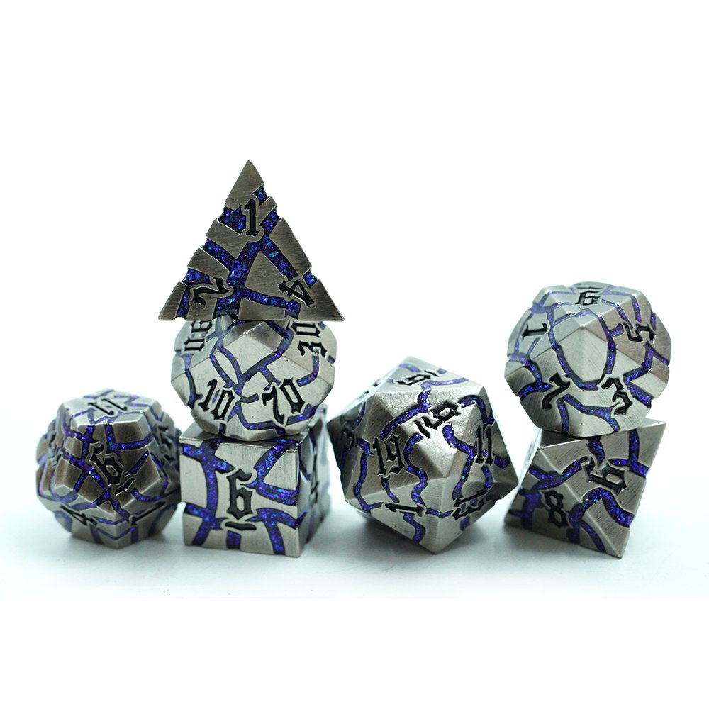Factory Wholesale Crack Metal Dice Set 7 Pcs Zinc Alloy Dnd Dice Set For Dungeons And Dragons D&d With Plastic Box