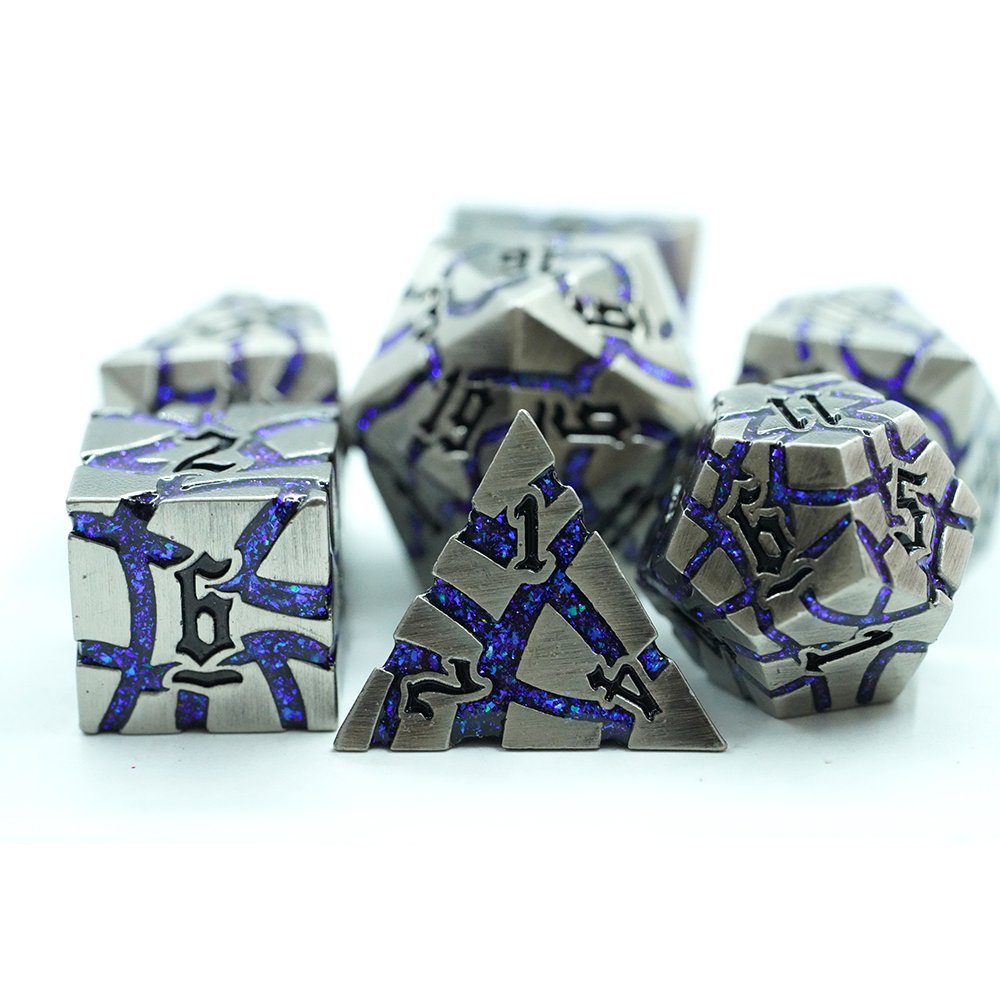 Factory Wholesale Crack Metal Dice Set 7 Pcs Zinc Alloy Dnd Dice Set For Dungeons And Dragons D&d With Plastic Box