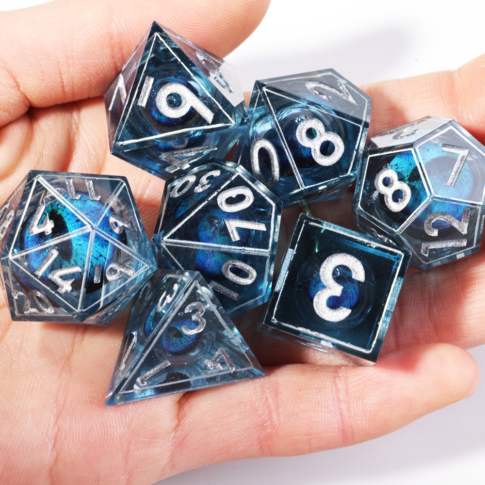 MINI PLANET DND Dice Set Blue Dragon Eye Liquid Core Dice RPG Dungeons&Dragons Wholesale Custom Handmade Polyhedral Resin Dice